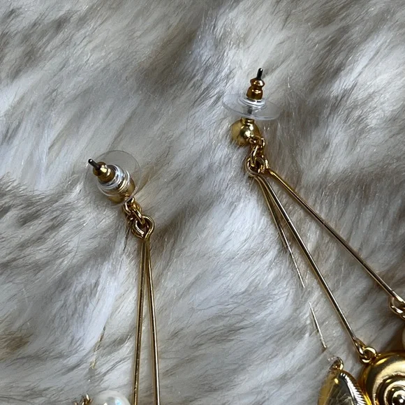 J. Crew Gold and Pearl Seashell Drop Earrings - Picture 4 of 4